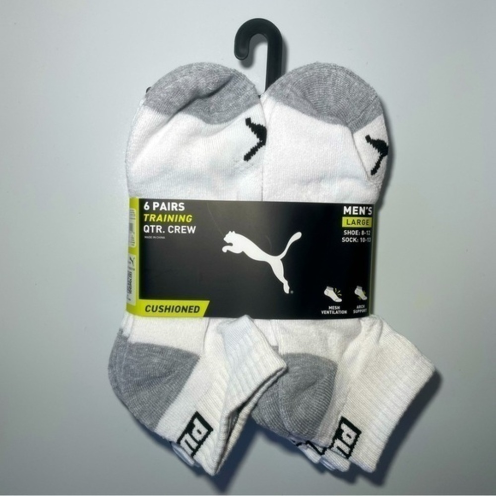Puma men’s quarter crew socks 6 pack size 8-12 white gray black